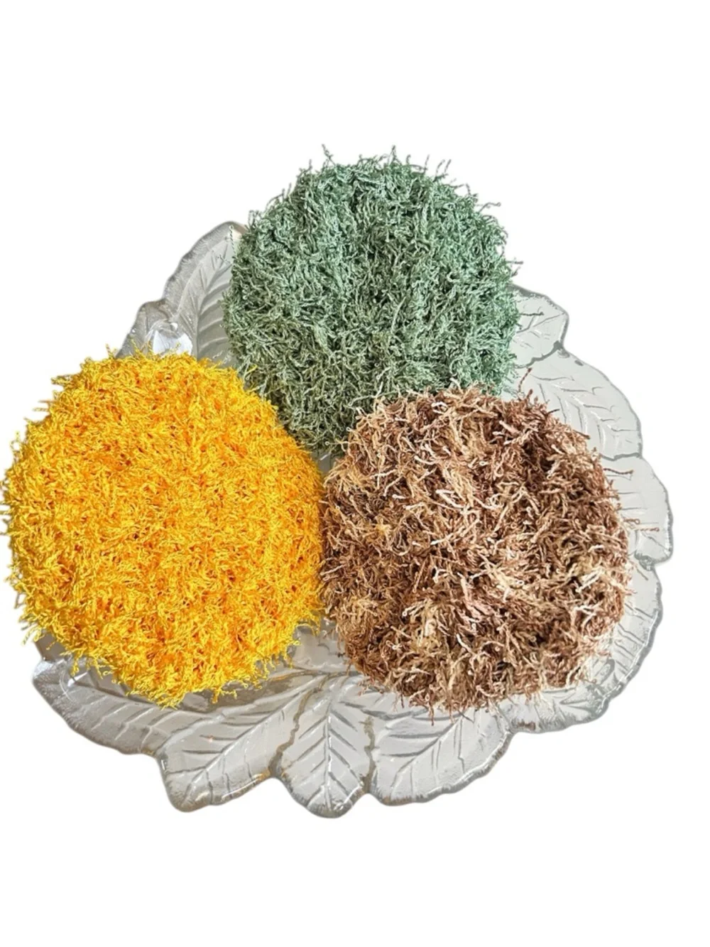 Hand Crafted Kitchen Dish Scrubbing Pads Crochet Colorful 3 Reusable Polyester